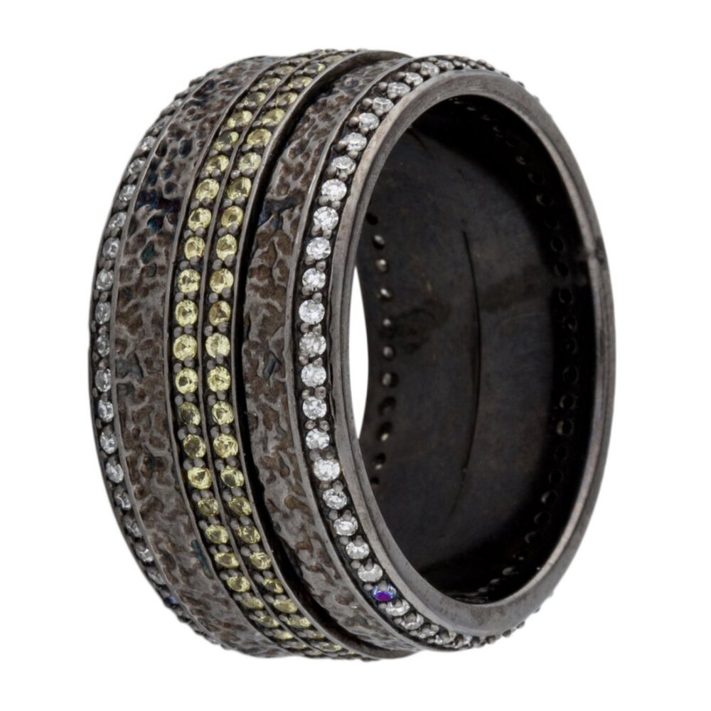 STEPHEN WEBSTER DIAMOND & YELLOW SAPPHIRE STERLING SS HIGHWAY SPINNER BAND RING - Picture 4 of 6